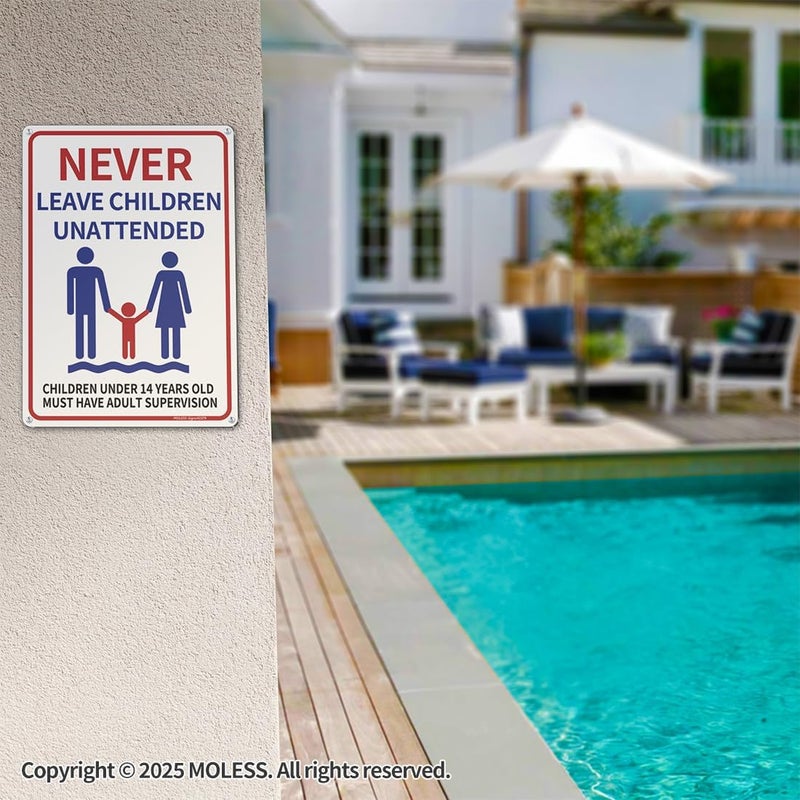 MOLESS 2 Pack Pool Safety Signs Bundle – 14x10 Inch Pool Signs for Outside Outdoor Decor, No Lifeguard on Duty & Child Supervision, Durable 0.040 Aluminum Weatherproof, Easy to Mount, PSP-2302 - Image 5